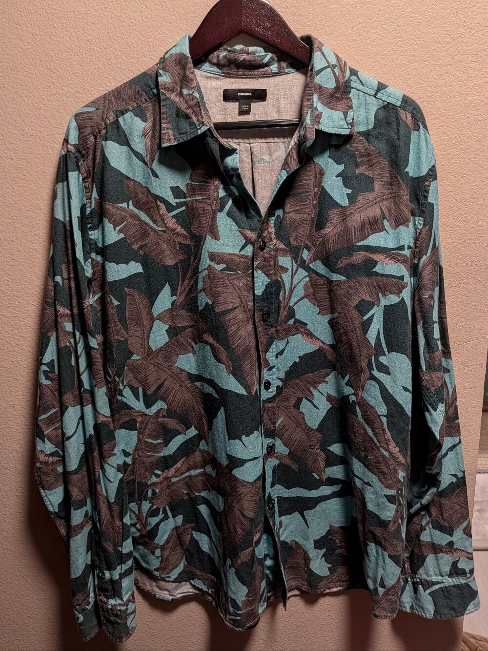 Diesel Shirt Mens Blue Brown Printed Floral Long Sleeve Button Up Casual Western